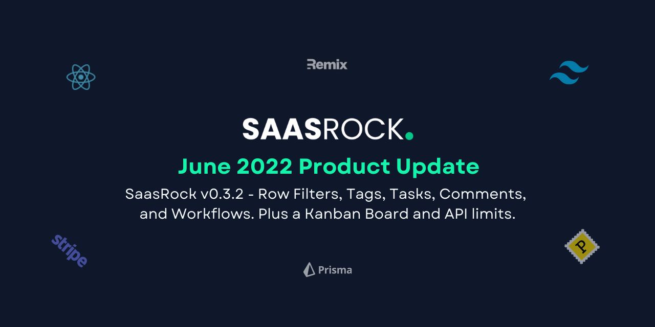 SaasRock v0.3.2 - Row Filters, Tags, Tasks, Comments, Workflows, Kanban Board and API limits